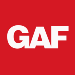 GAF logo, white letters on red background