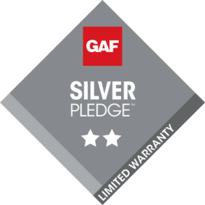 GAF Silver Pledge warranty badge with stars.