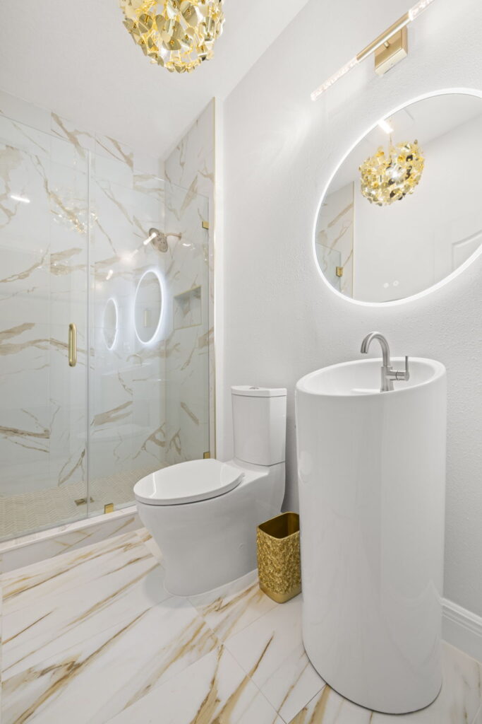 Luxurious marble bathroom with modern fixtures