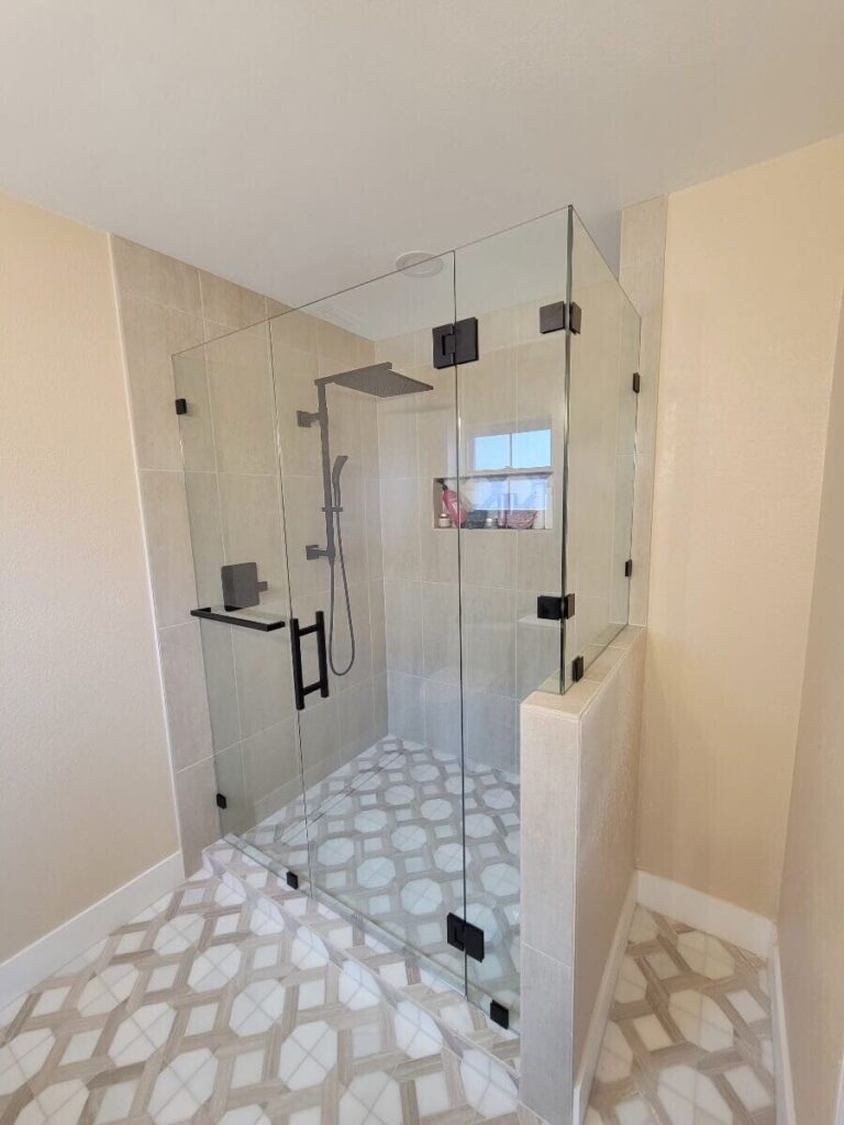Beige tile walk-in shower remodel in Lutz, FL