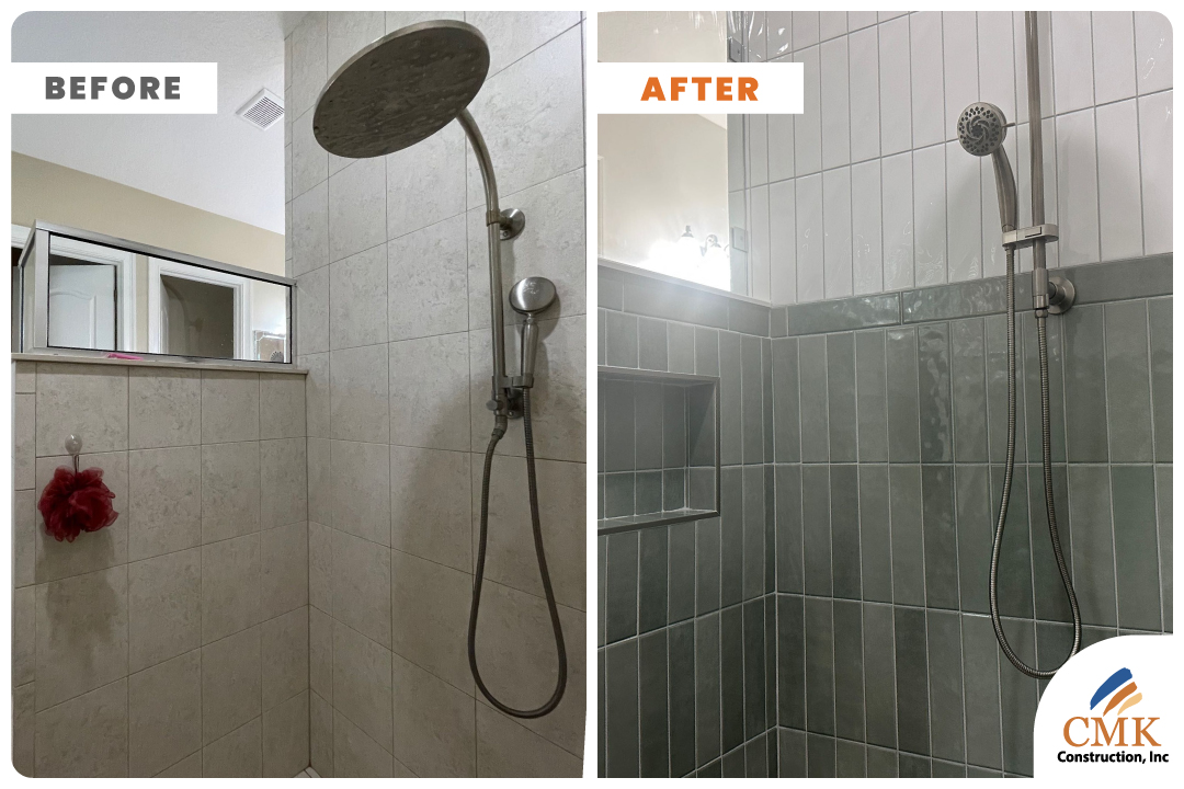 before and after shower remodel
