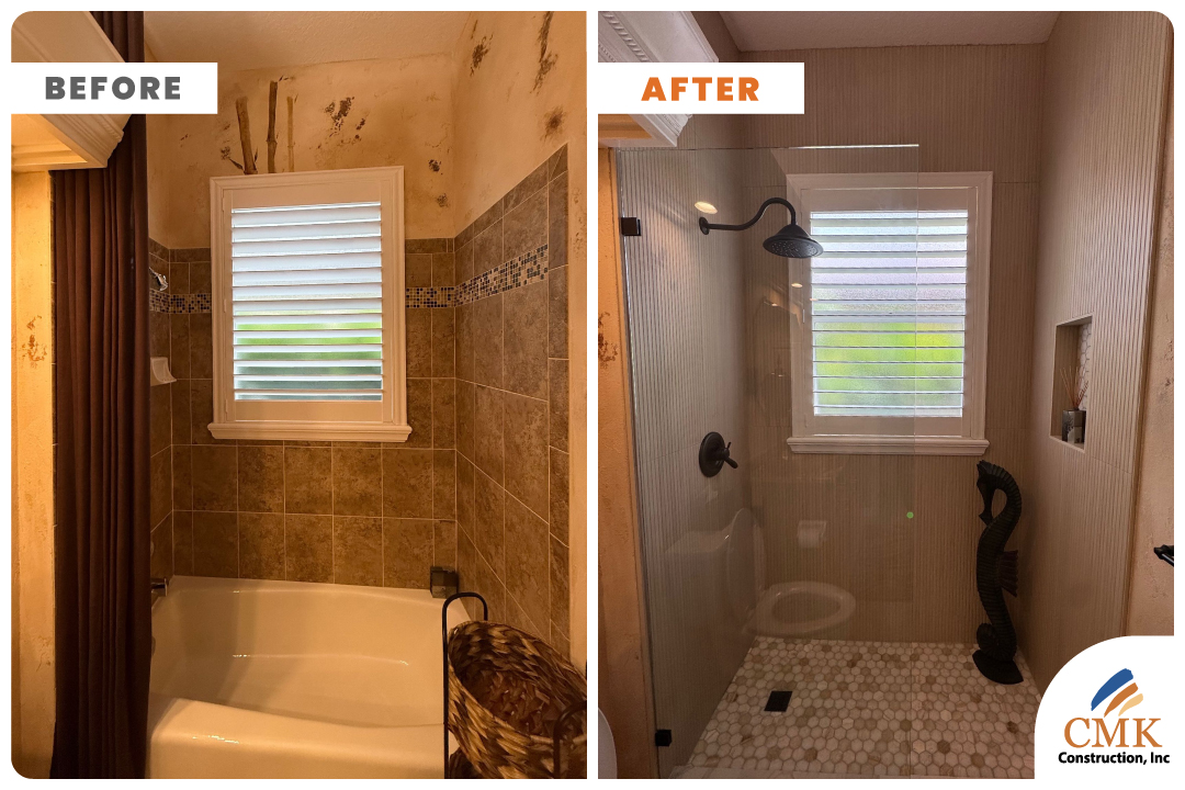 before and after bathroom to shower conversion remodel