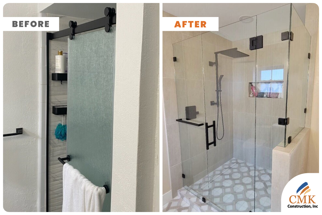 before and after shower remodel