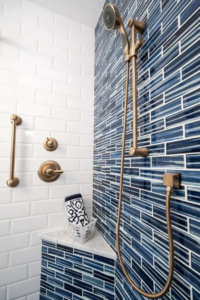 Blue tiled walk-in shower remodel in Bradenton, FL