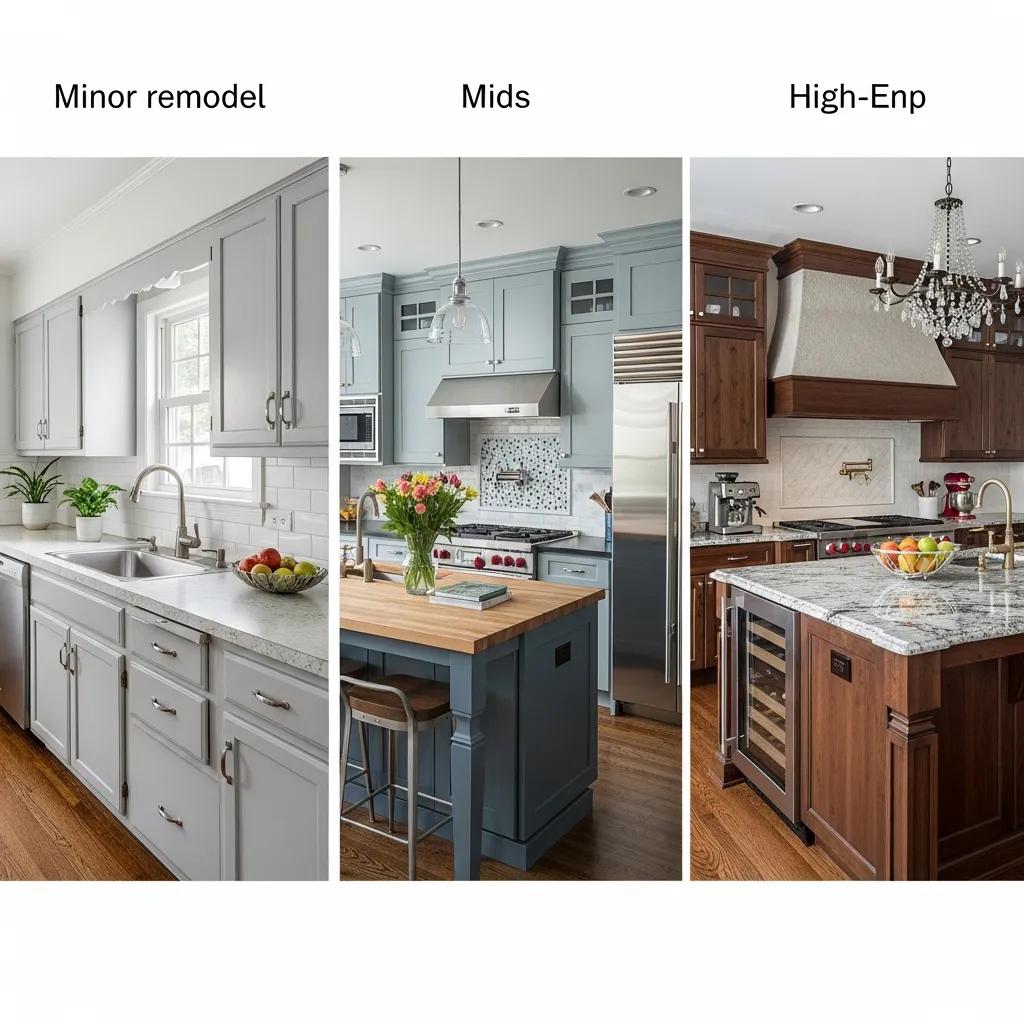 Comparison of minor, mid-range, and high-end kitchen remodel styles