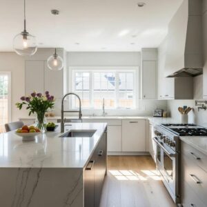 Modern kitchen remodel in Tampa Bay with sleek cabinetry and bright natural light