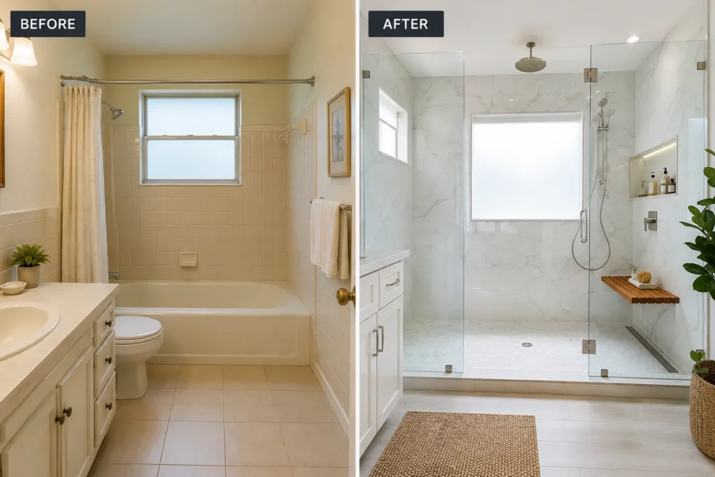 Tub To Shower Before and After Image