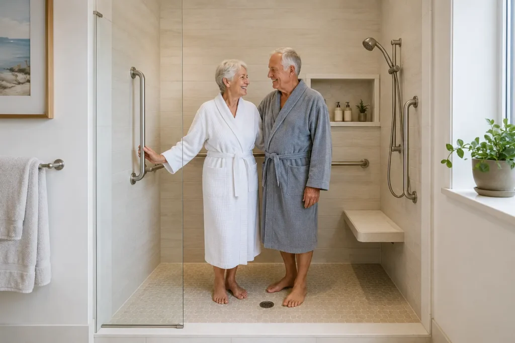 Tub To Shower Senior Citizens Happy With Remodel Bathroom