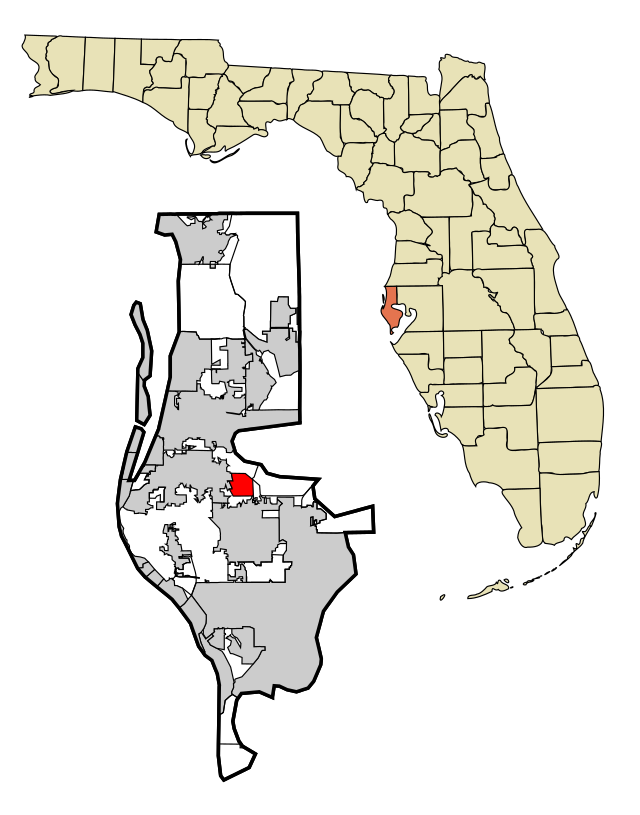 Map showing locations in Florida.