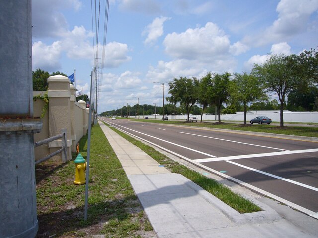 Wide road with trees and blue sky