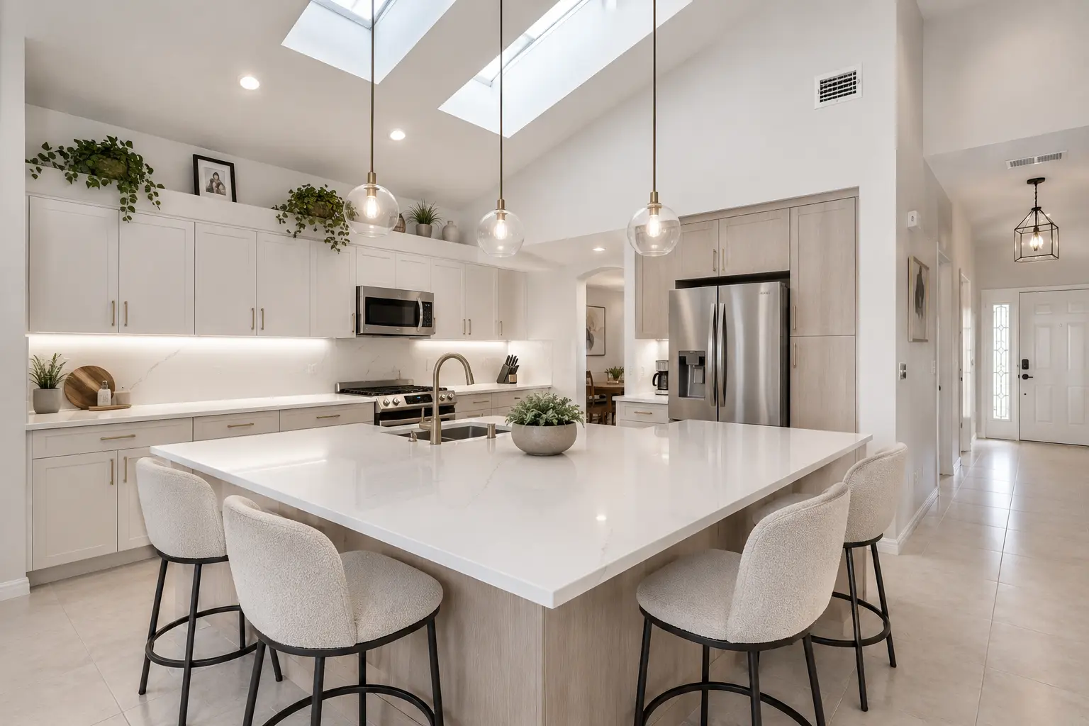 Kitchen remodel with a large island and pendant lighting in Tampa, FL