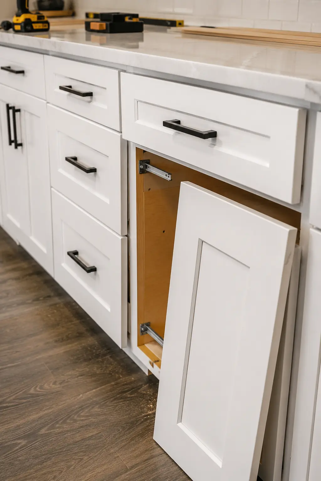 Refined cabinet finishes and hardware selected at the CMK Design Studio