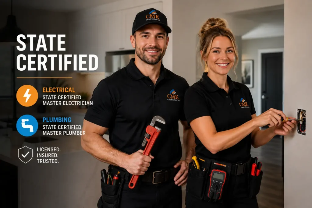 Listing of state certifications: Electrical and Plumbing.