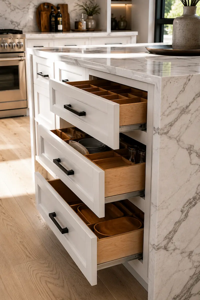 Custom cabinetry and a center island built by CMK Construction
