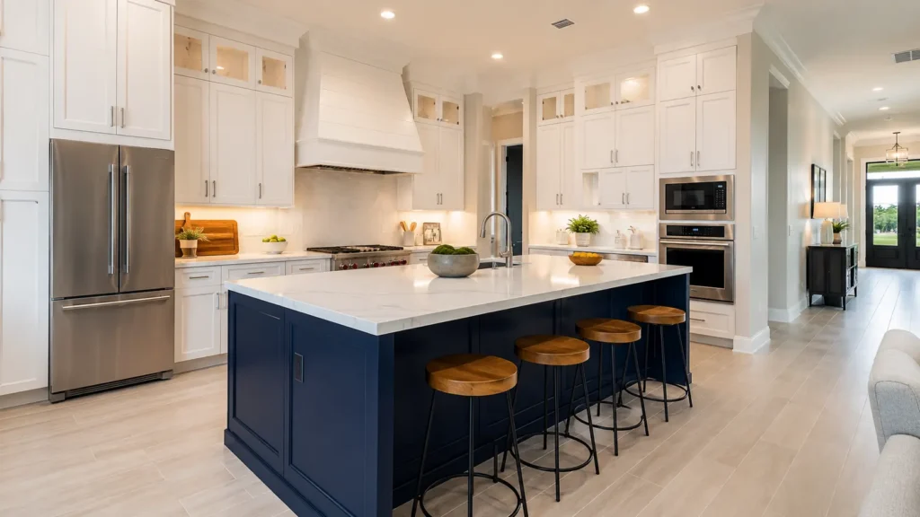 Kitchen remodel with a two-tone island and stainless appliances in Lakewood Ranch, FL