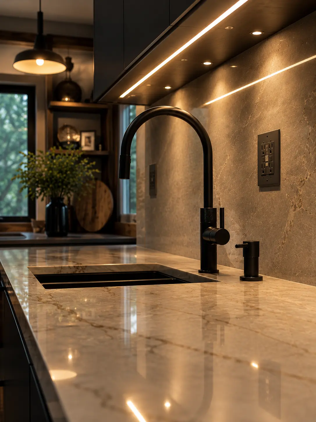 Kitchen lighting, plumbing, and electrical work by CMK Construction licensed trades