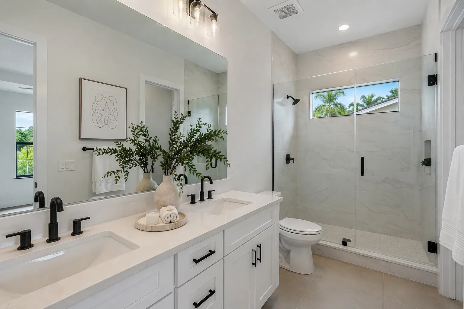 Custom guest bathroom remodel in St. Petersburg FL with tile work and a new vanity by CMK Construction