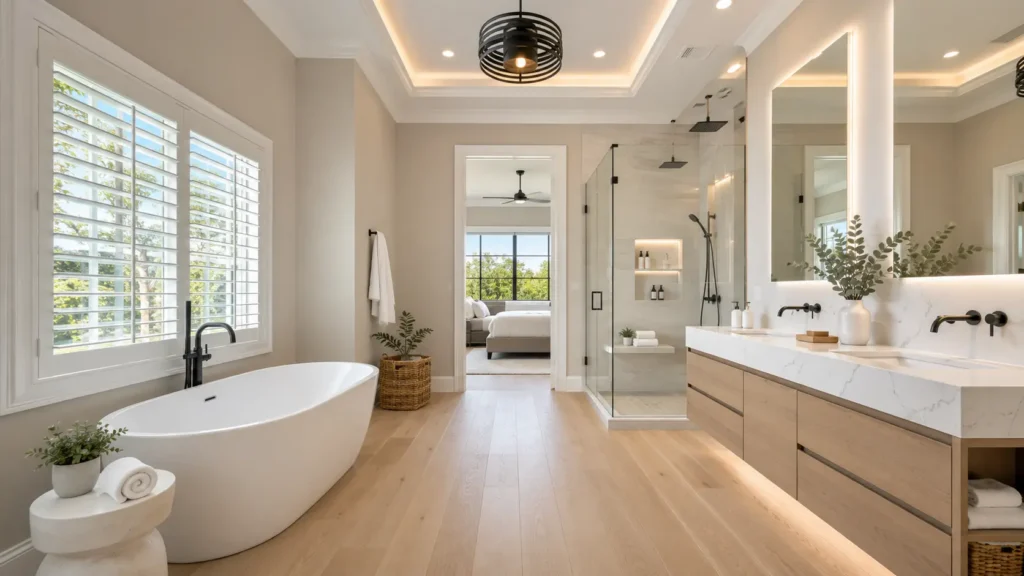 Bathroom remodel with a walk-in shower and modern fixtures in Wesley Chapel, FL