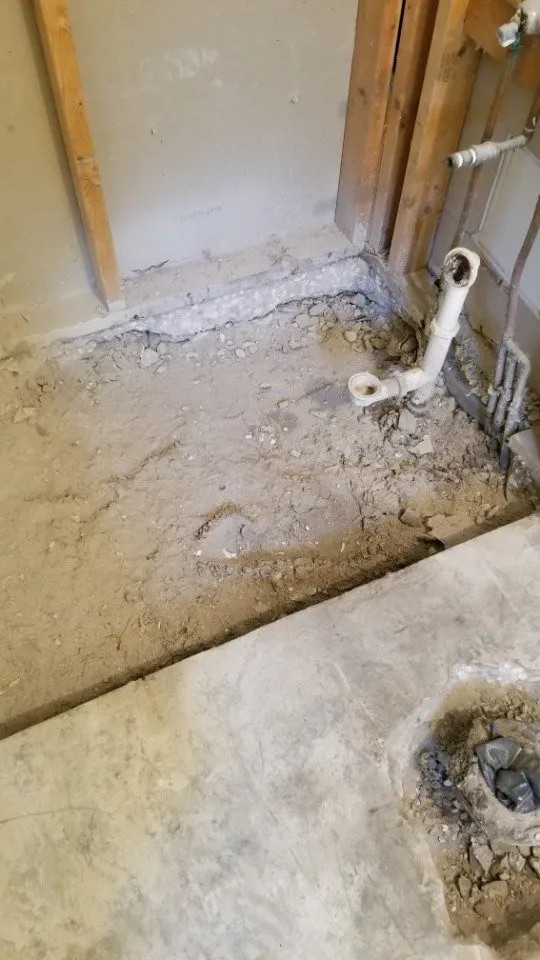 St. Petersburg bathroom mid demolition, gutted to the studs with new plumbing rough in visible