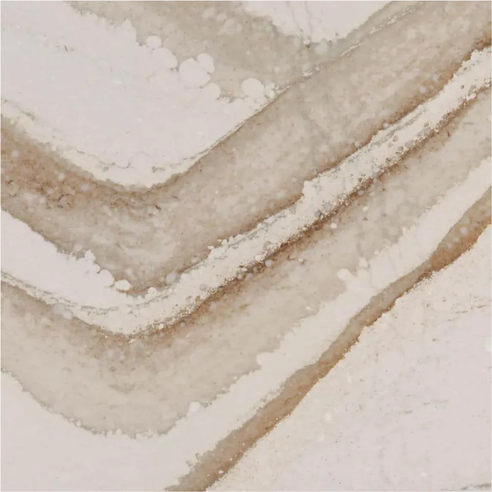 Cambria Brittanicca Gold Warm quartz close-up showing layered gold and taupe veining