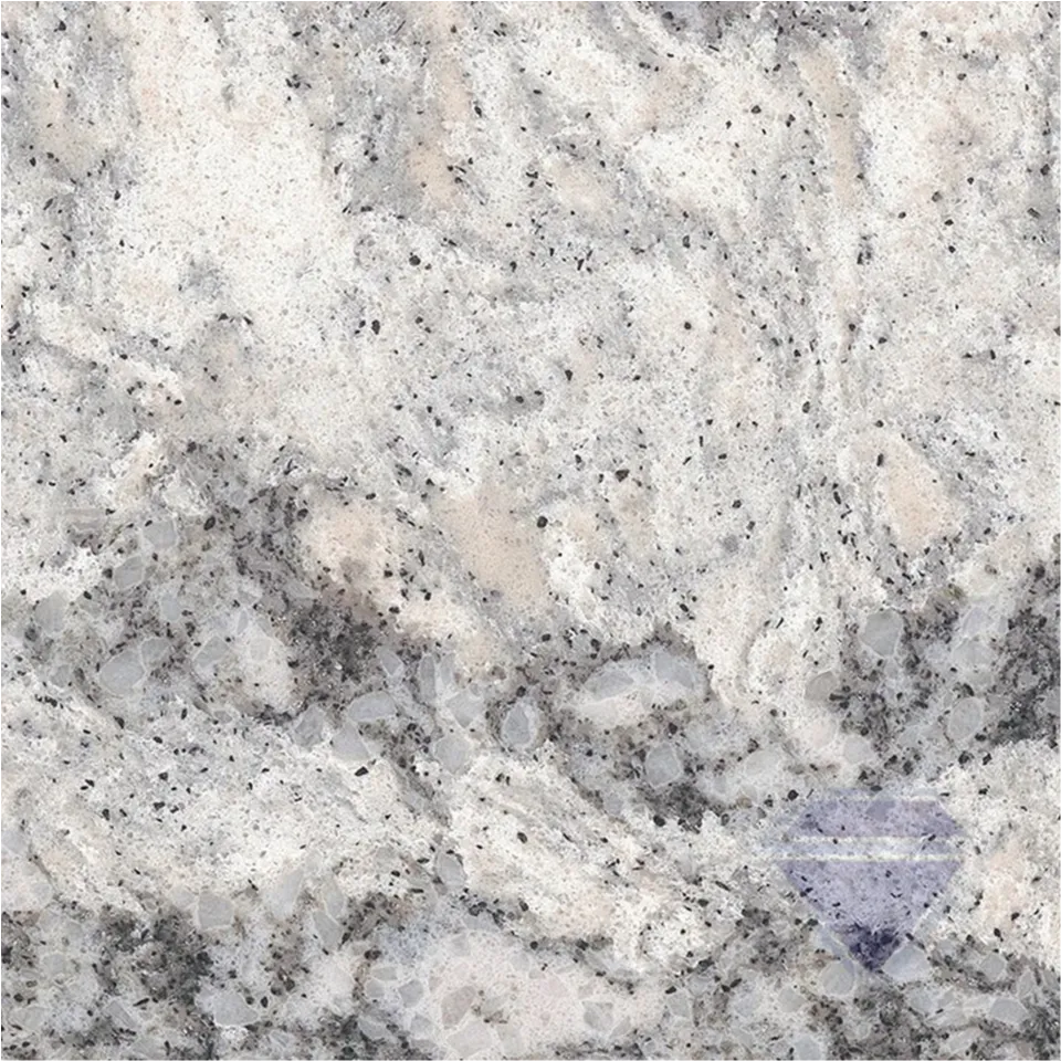 Cambria Seagrove quartz slab with heavy gray and white granular mottling