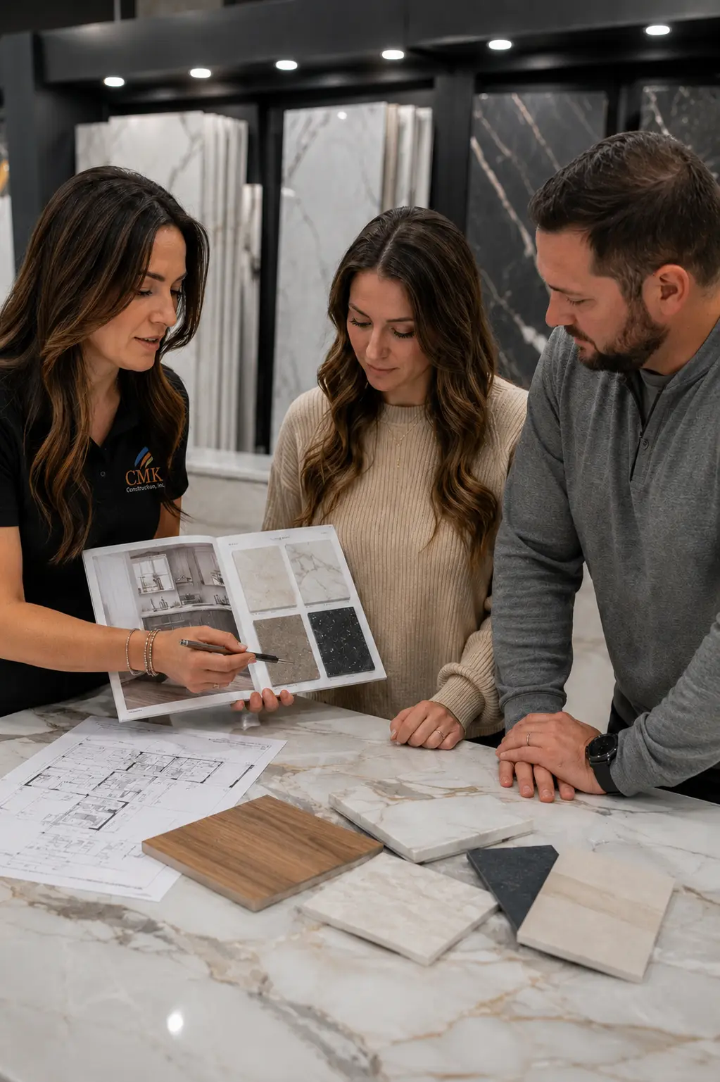 Kitchen designer planning a custom kitchen remodel with CMK Construction