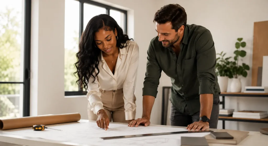 couple going over kitchen remodeling project cmk constructioninc