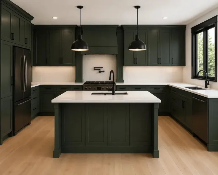 deep green kitchen matte black riverview