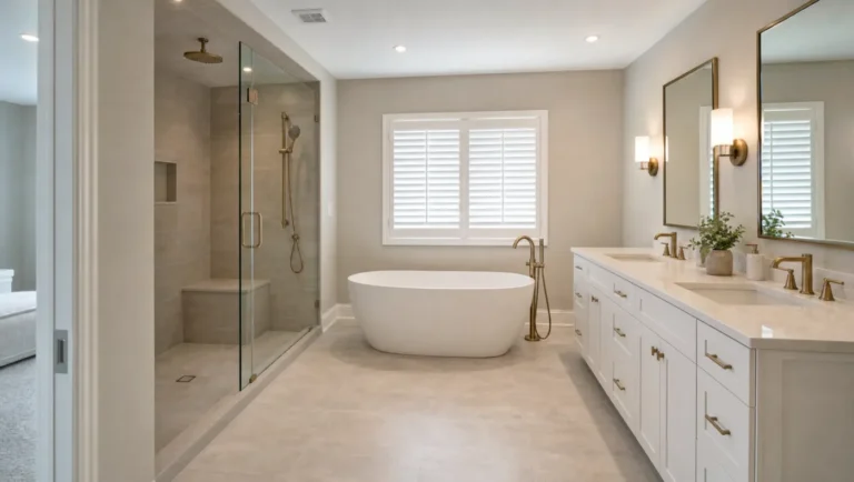 master bathroom ideas walk in shower freestanding tub double vanity