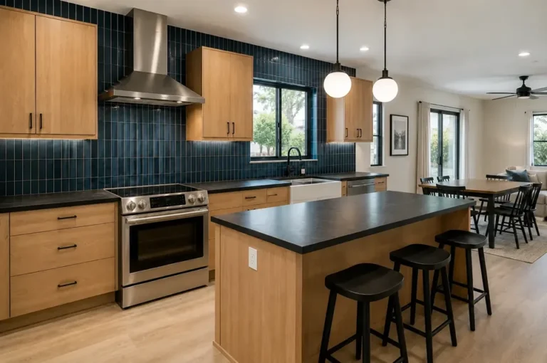 two tone kitchen natural oak navy tile land o lakes fl